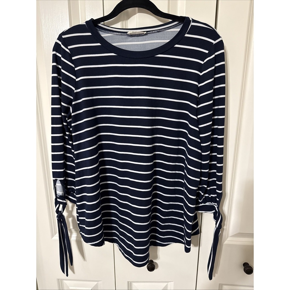 Women's‎ Reborn J Tunic Style Shirt Blue Striped 3/4 Sleeve Small Nautical
